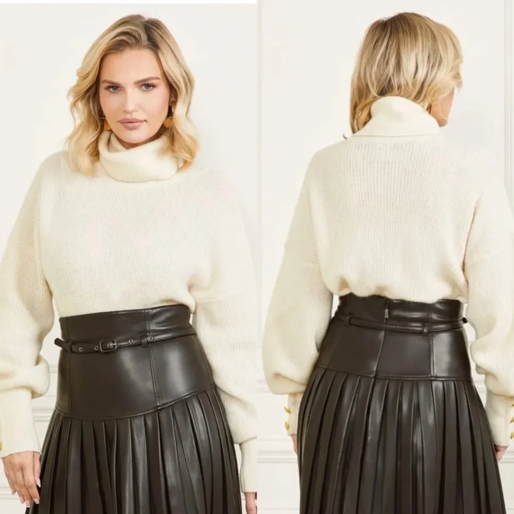 NWT Marciano by Guess Elodie High Neck Wool Blend Sweater Sandy Shore